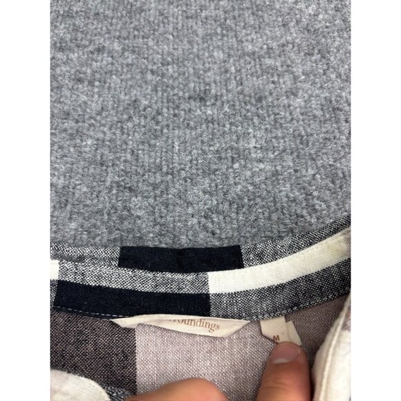 Soft Surroundings Linen Top Women's M Beige Black Check Button Up Zipper Back - Picture 2 of 7
